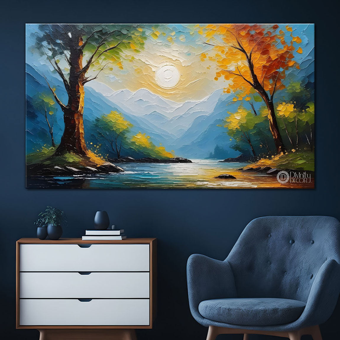 Trees with sun textured painting Canvas Painting - Nature Art -647