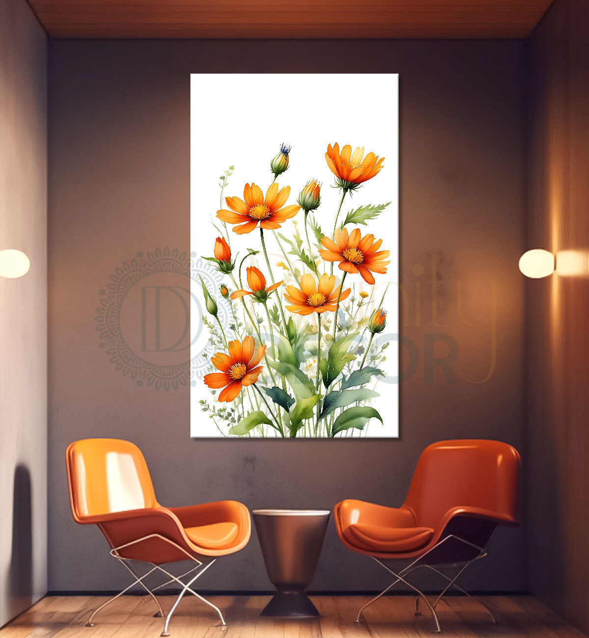 Yellow flowers in white textured background painting- Flower-V-647