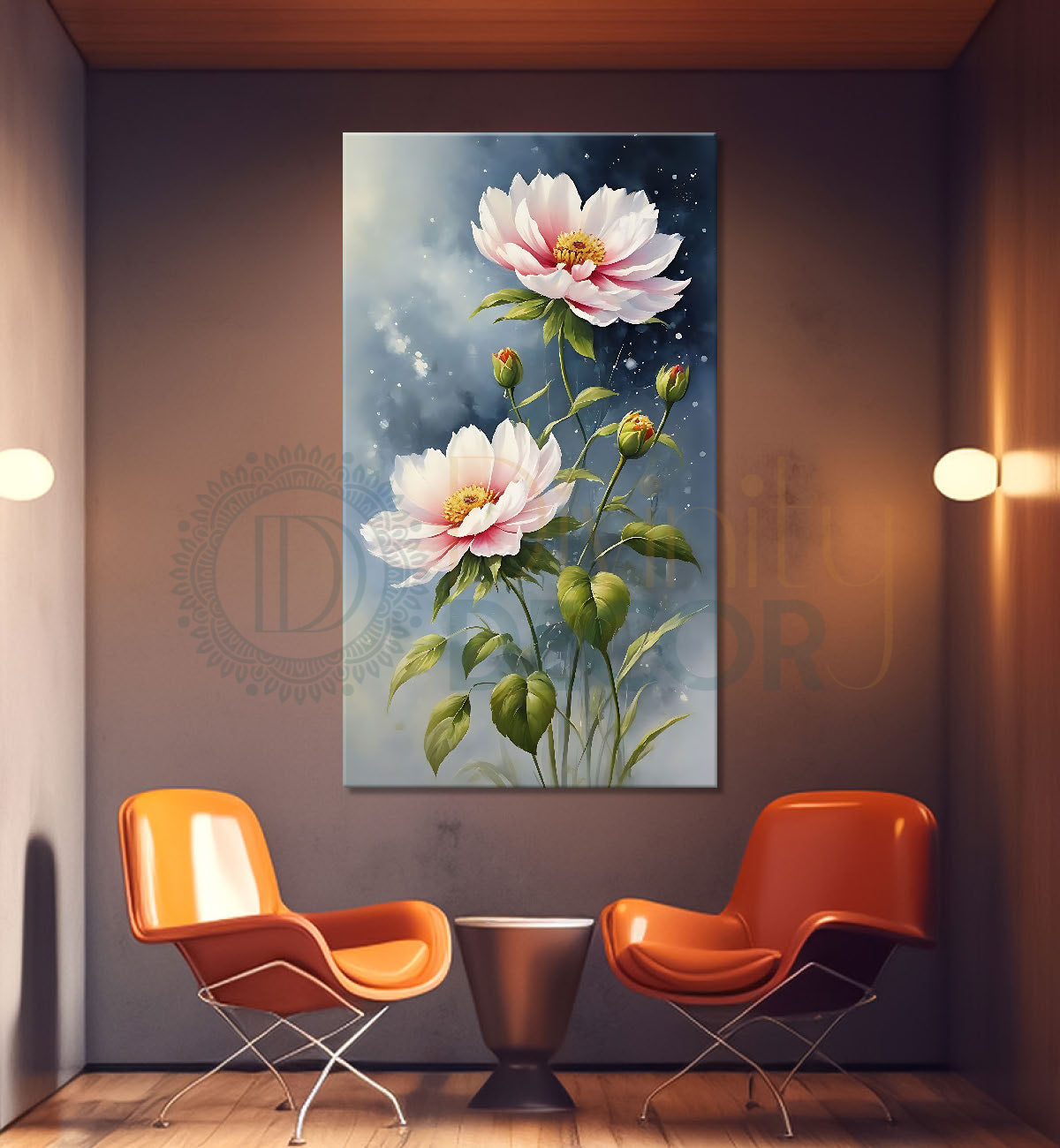 Pink flowers in grey textured background  - Flower-V-651