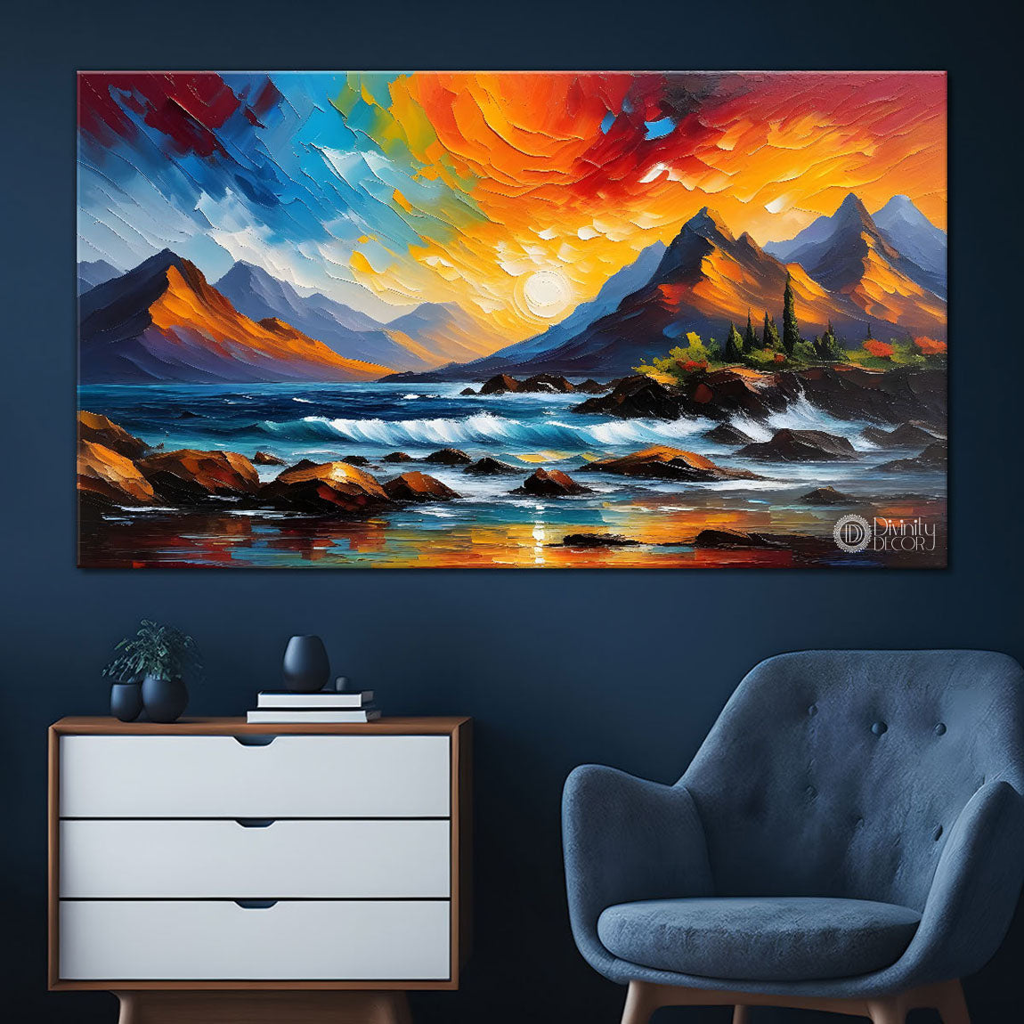 Mountains with colorful with lake painting Canvas Painting - Nature Art -652