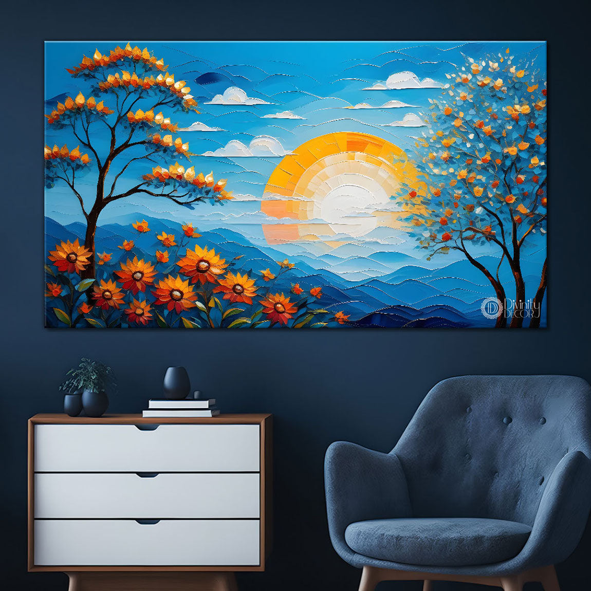 Trees with sun textured painting Canvas Painting - Nature Art -653