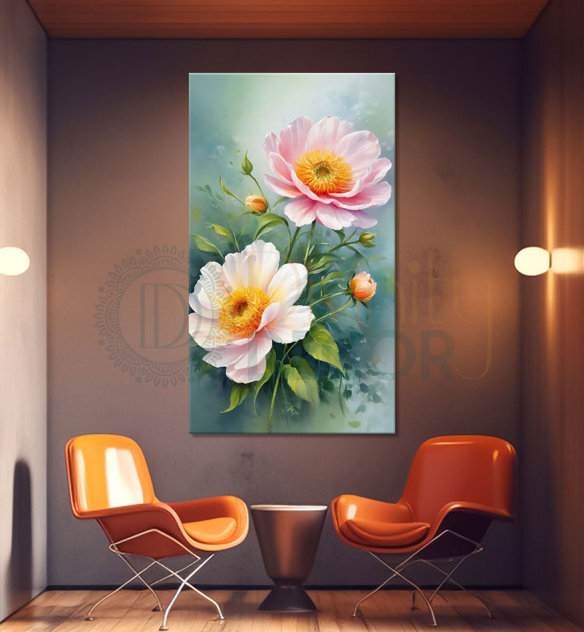 Pink flowers in green textured background - Flower-V-654