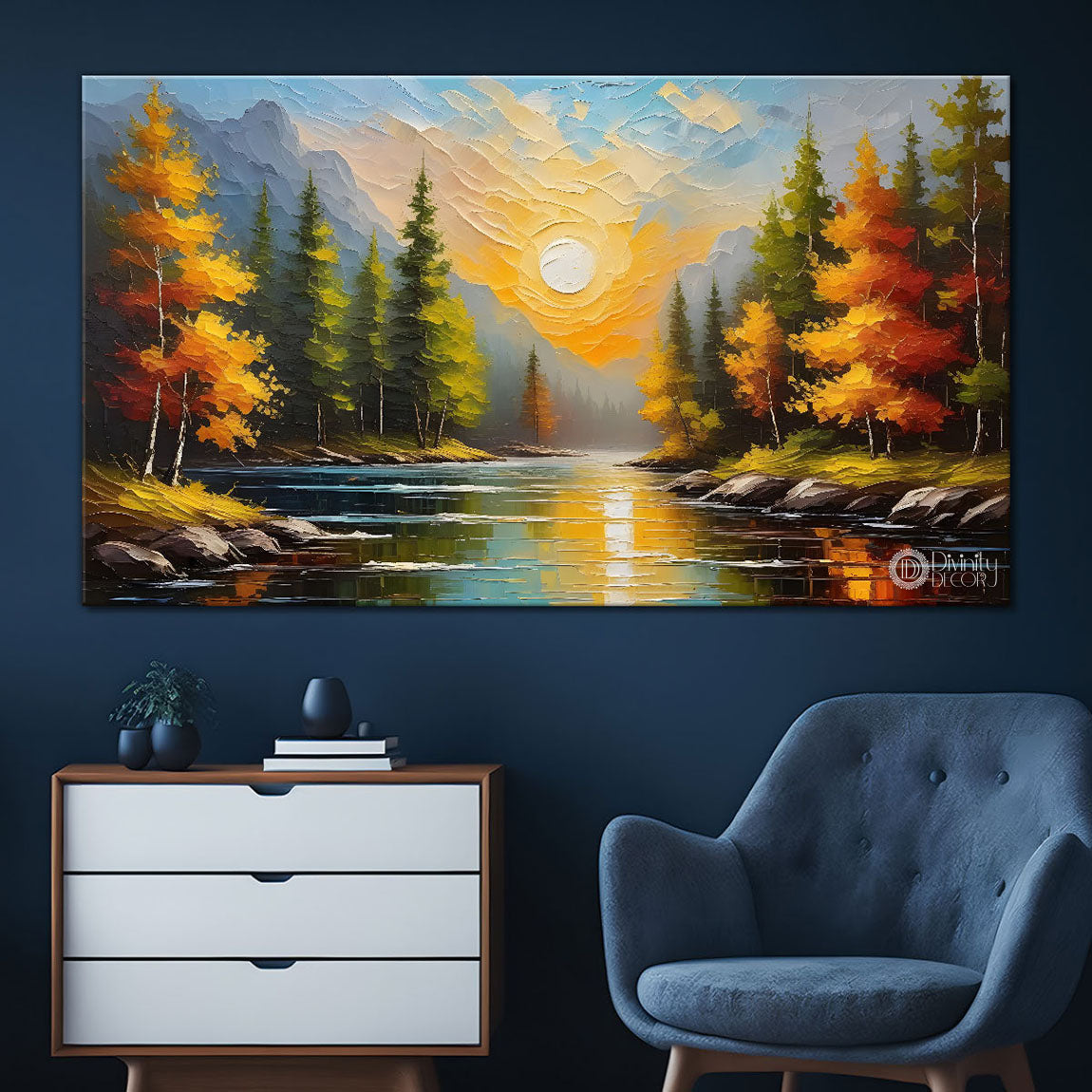 Trees with lake painting Canvas Painting - Nature Art -655