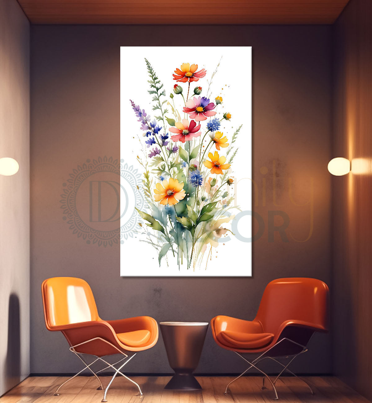 Colourful flowers in white textured background painting - Flower-V-657