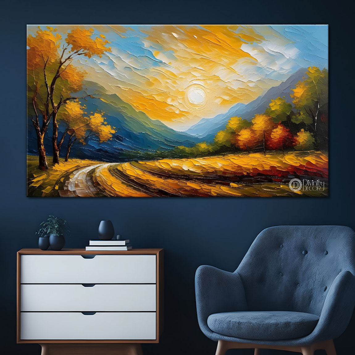 Mountains with sunrise with trees Canvas Painting - Nature Art -658
