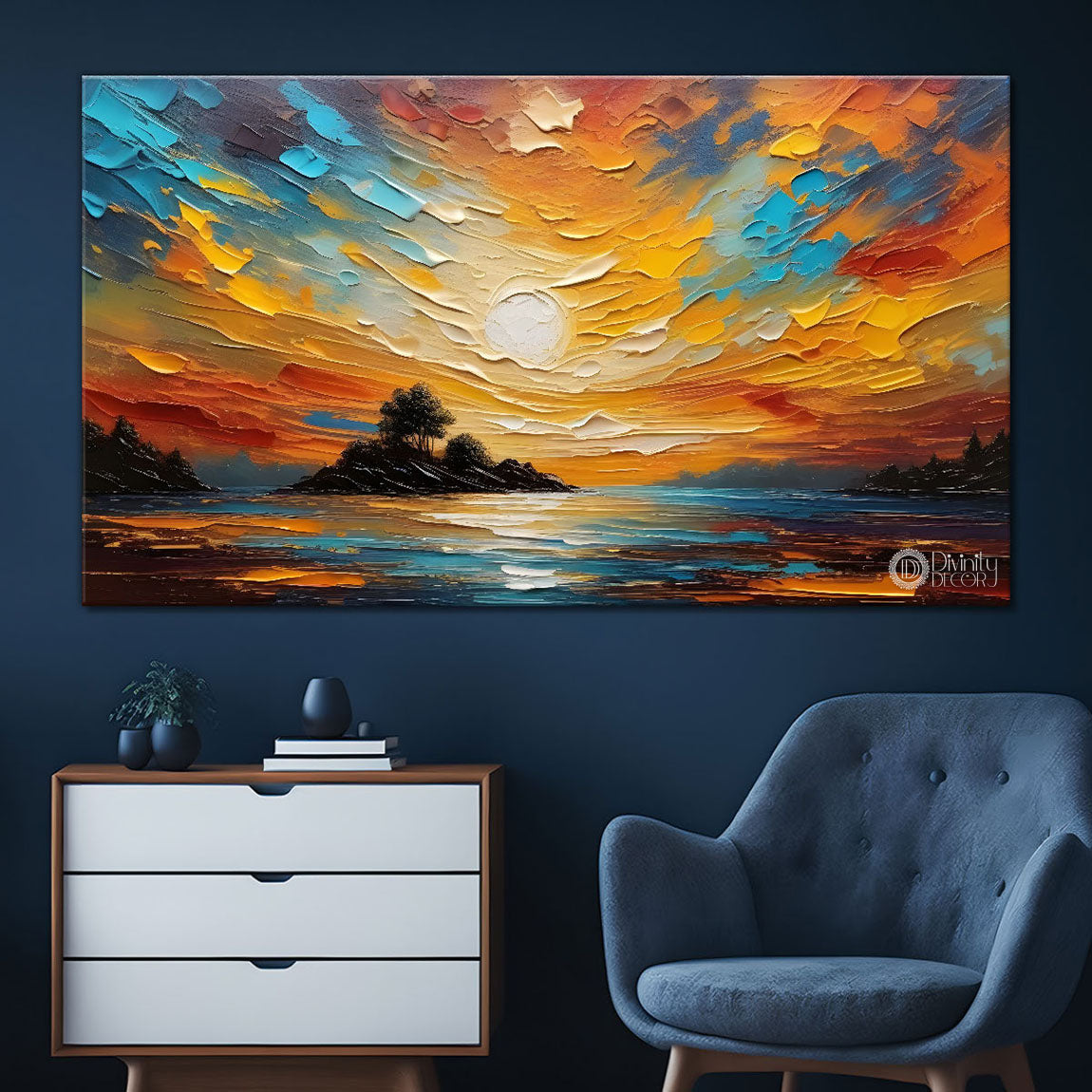 Colorful sky with lake painting Canvas Painting - Nature Art -659