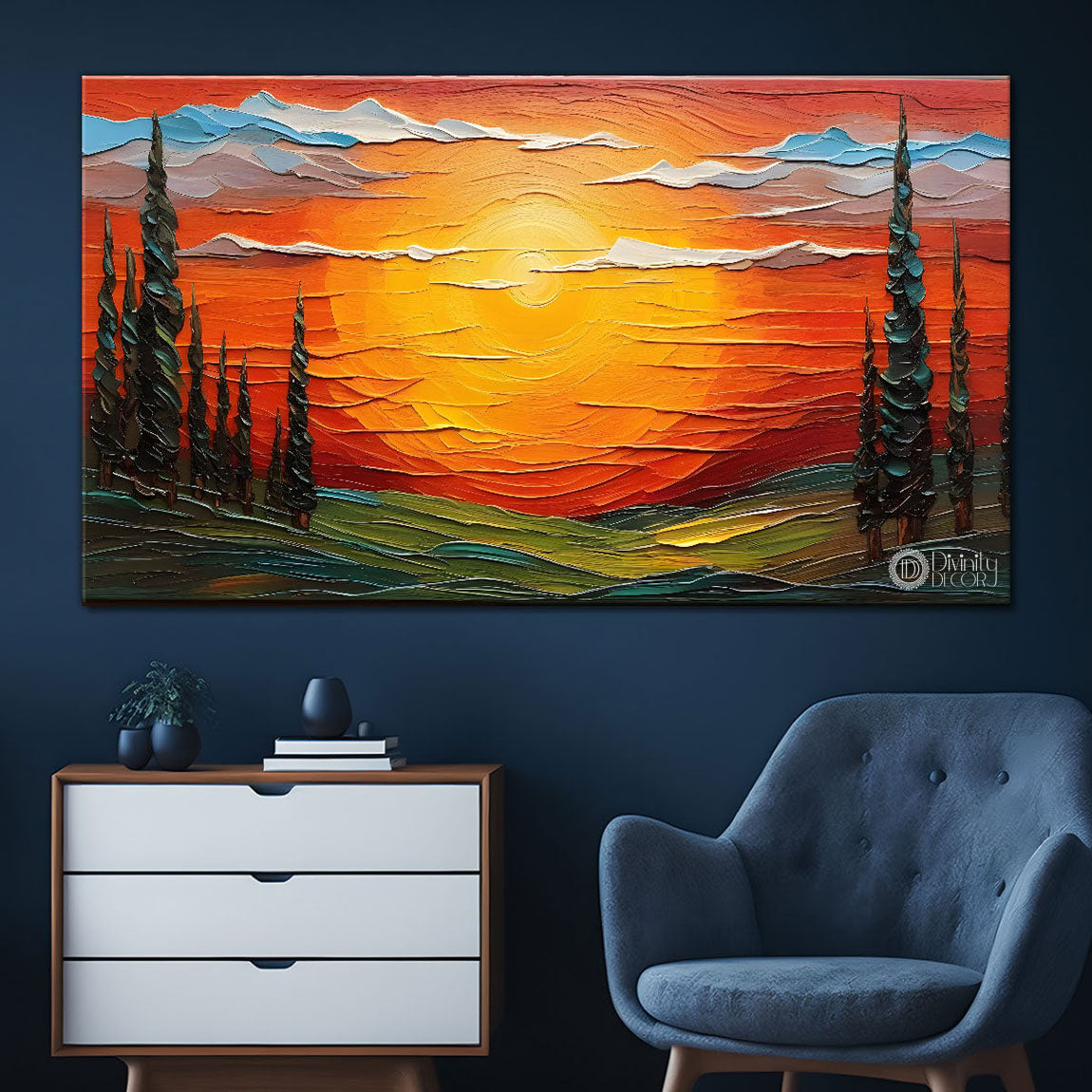 Trees with sunrise painting Canvas Painting - Nature Art -660