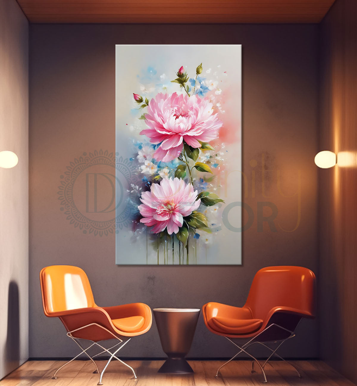 Pink flowers in grey textured background  - Flower-V-660