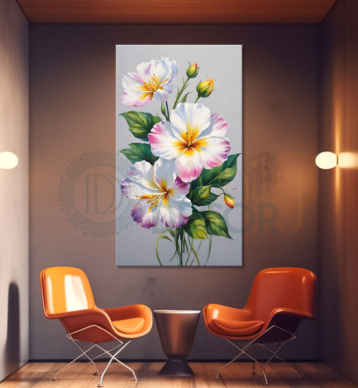 White flowers in blue textured painting - Flower-V-662