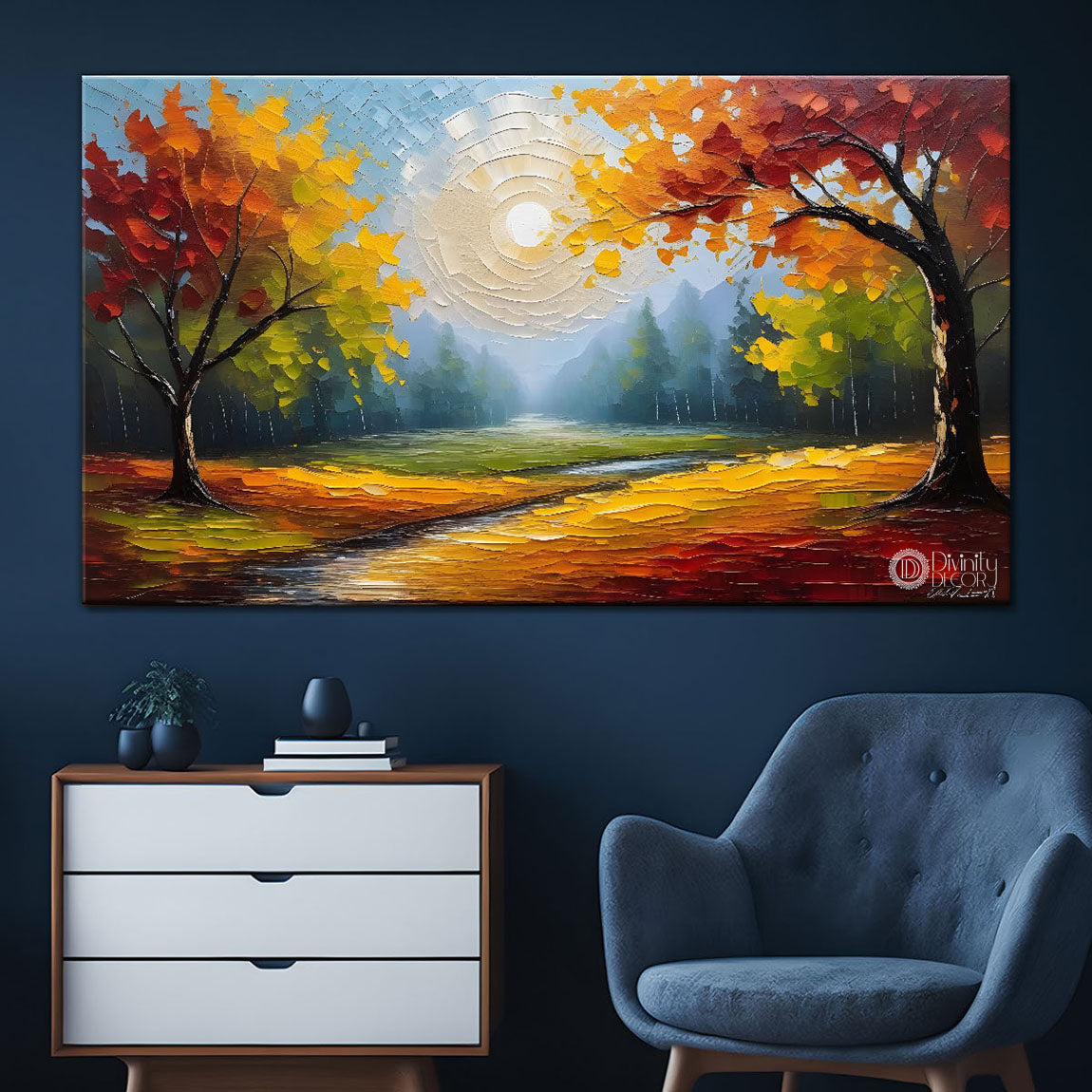 Orange trees with sun painting Canvas Painting - Nature Art -664