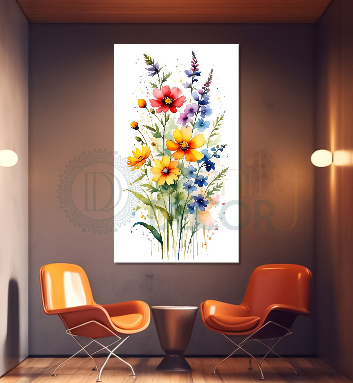 Colourful flowers in white textured background painting - Flower-V-665