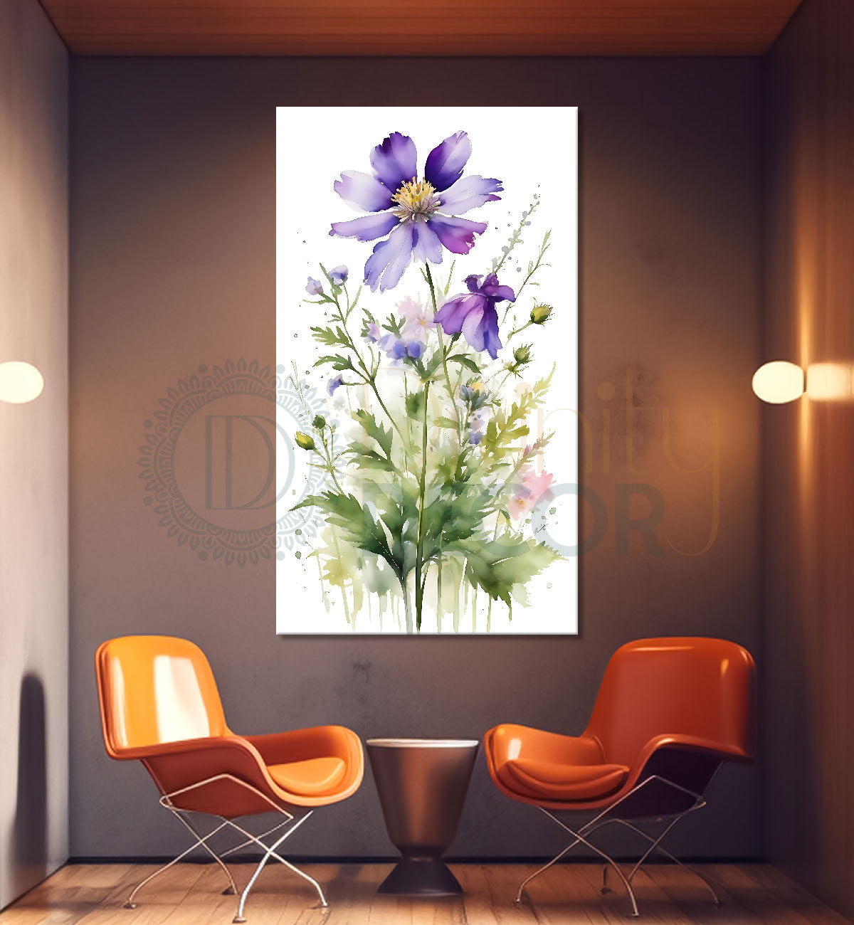 Purple flowers in white textured background painting - Flower-V-666