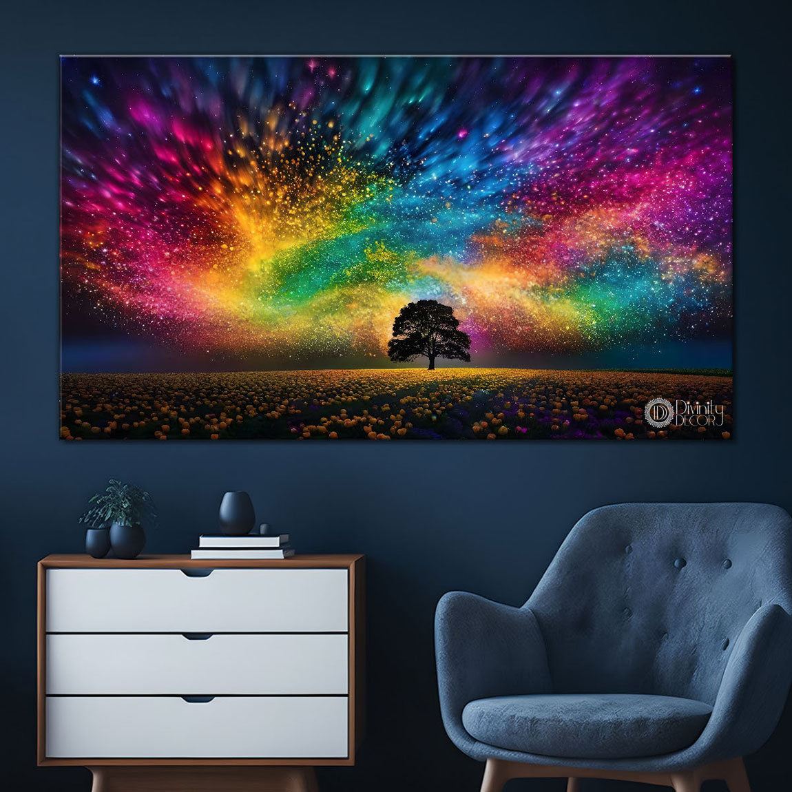 Colorful sky with tree textured painting Canvas Painting - Nature Art -668