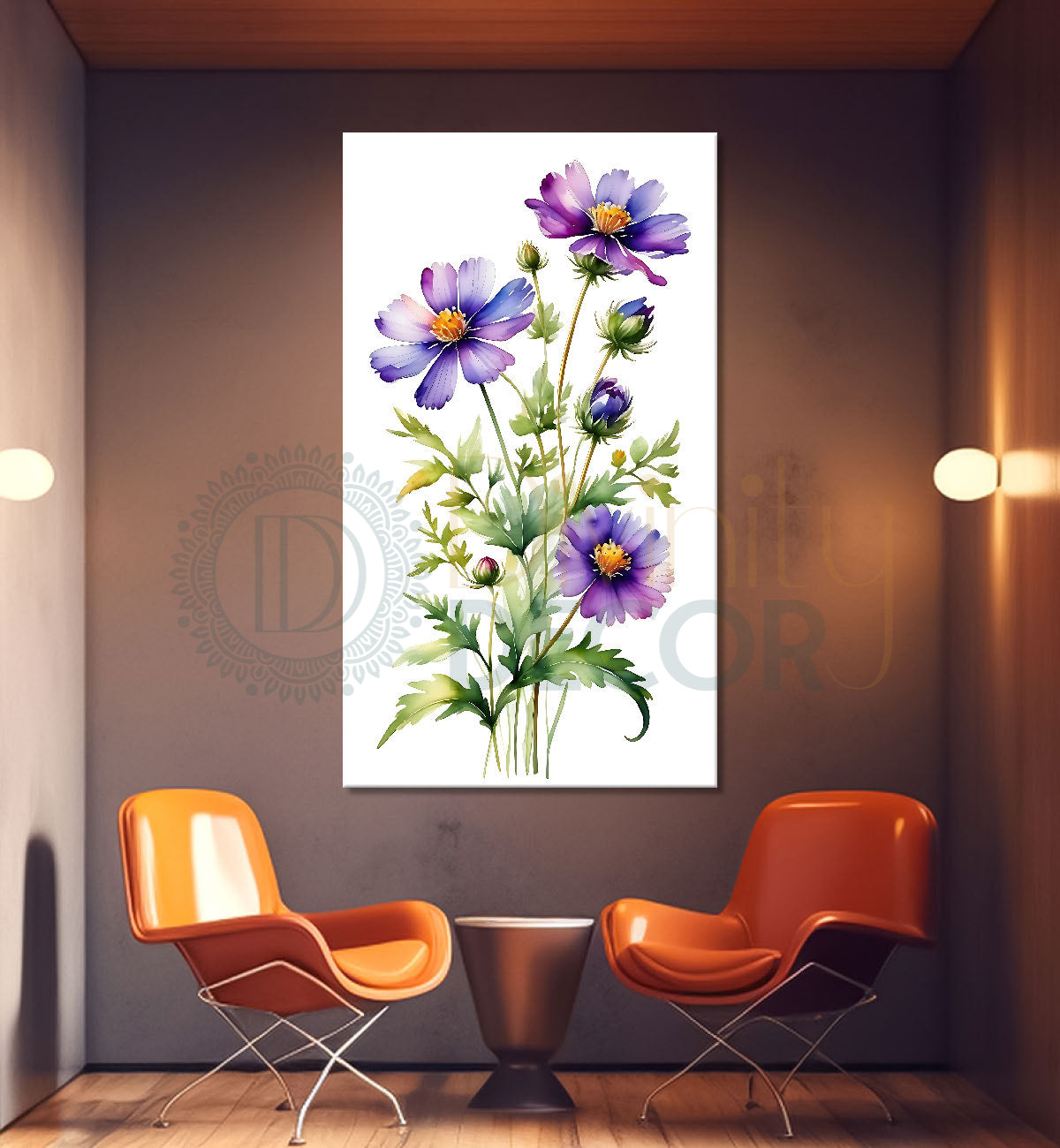Purple flowers in white textured background painting - Flower-V-671