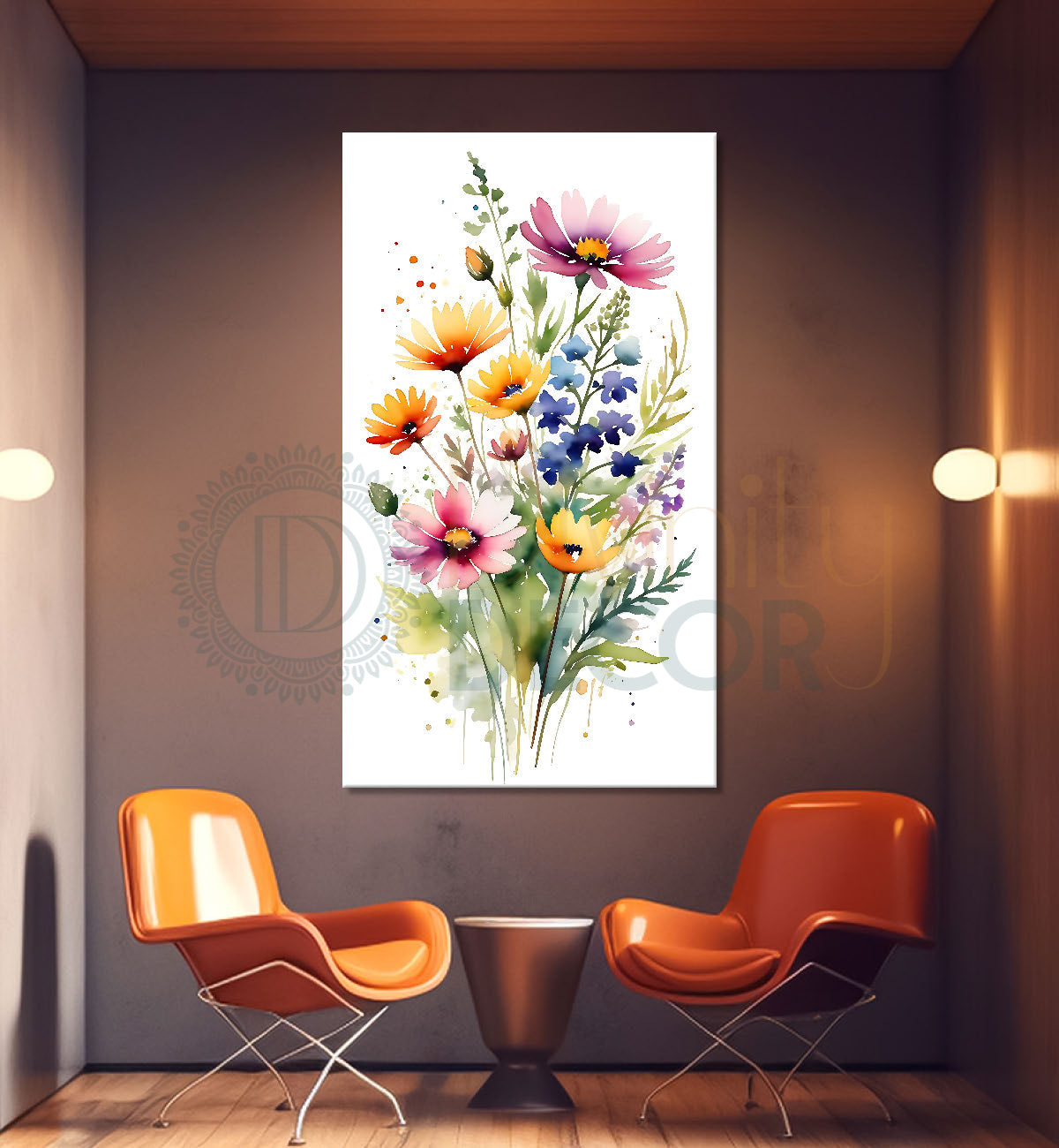 Colourful flowers in white textured background painting - Flower-V-673