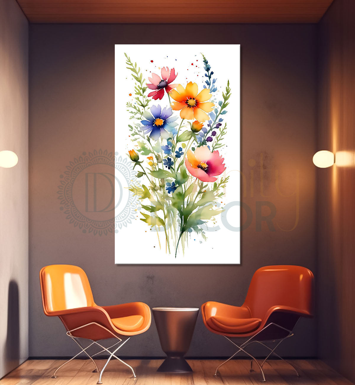 Colourful flowers in white textured background painting - Flower-V-674
