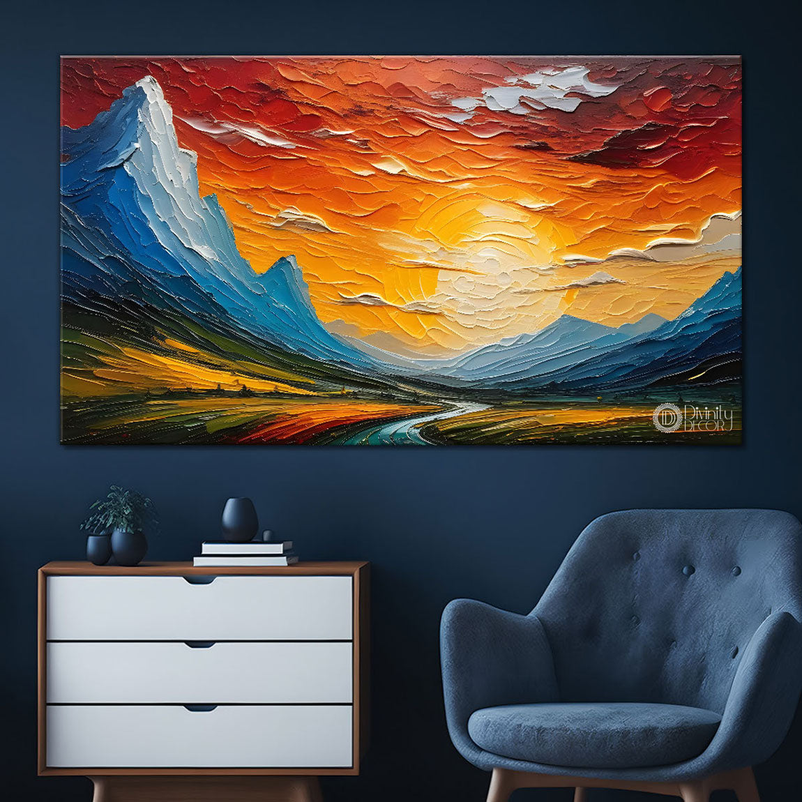 Mountains with sunset painting art Canvas Painting - Nature Art -675