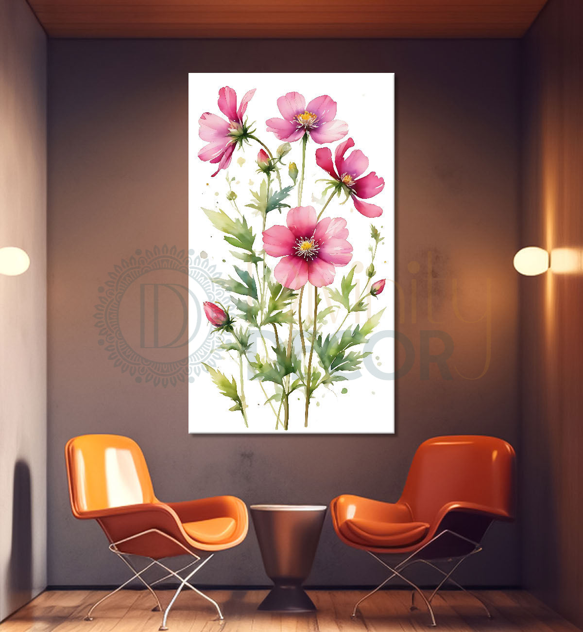 Pink flowers in white textured background painting- Flower-V-676