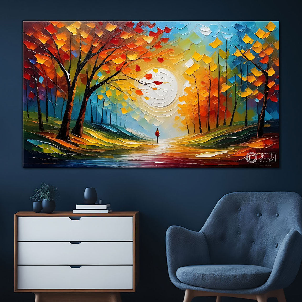 Orange trees with lake painting Canvas Painting - Nature Art -677