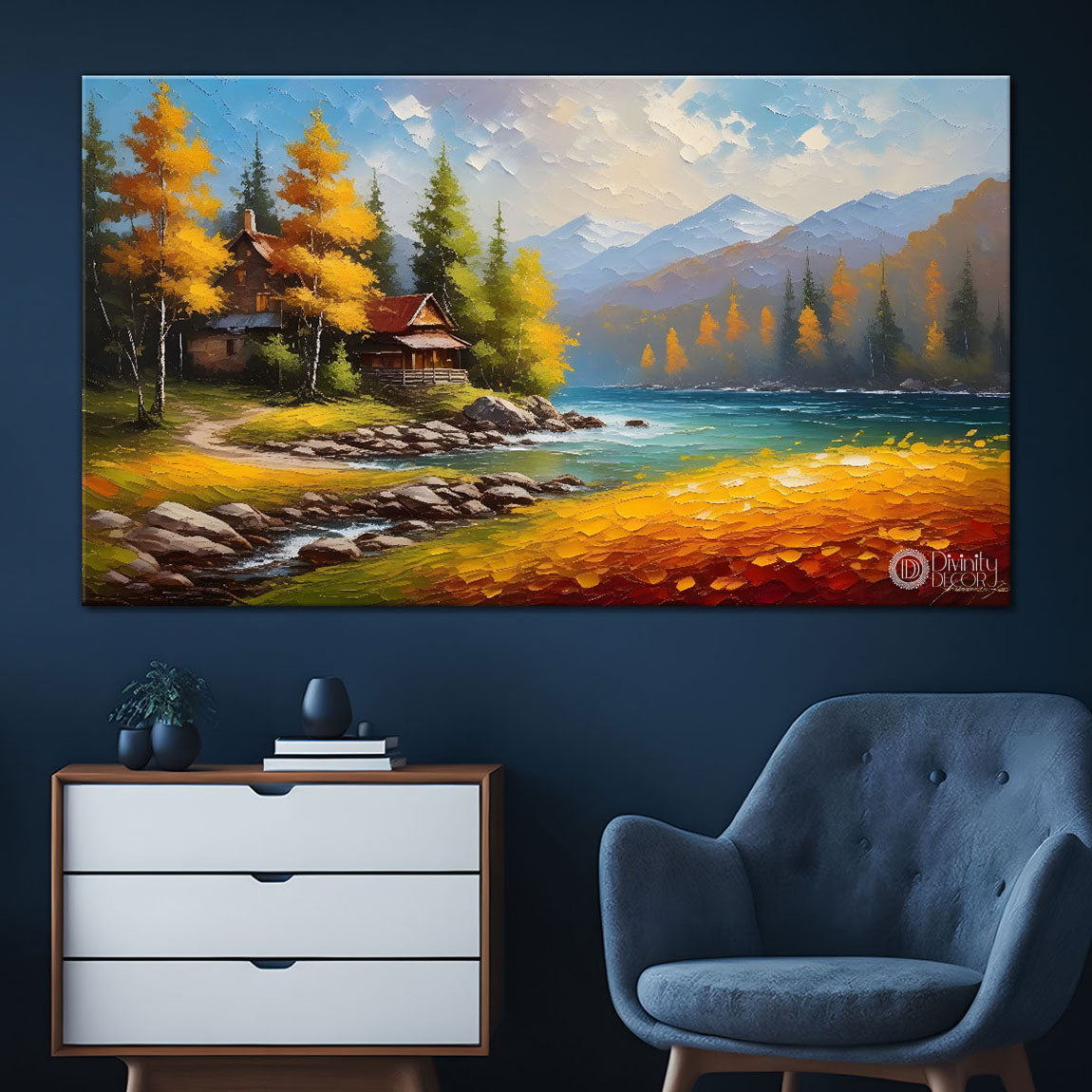 Trees with river painting art Canvas Painting - Nature Art -678