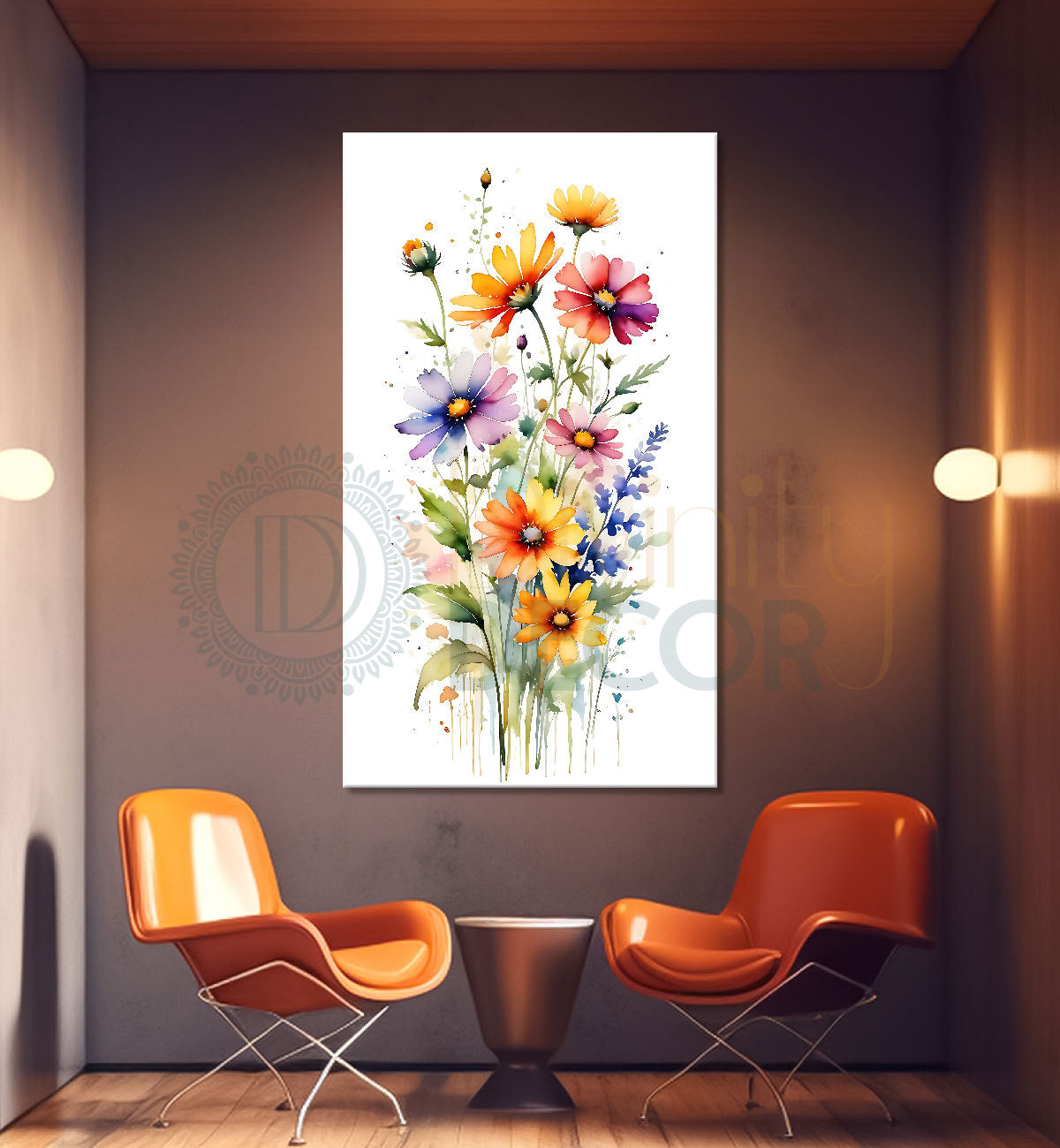 Colourful flowers in white textured background painting - Flower-V-678