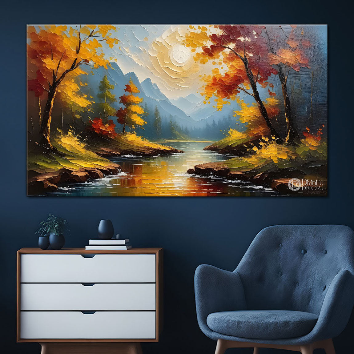 Trees with lake painting Canvas Painting - Nature Art -679