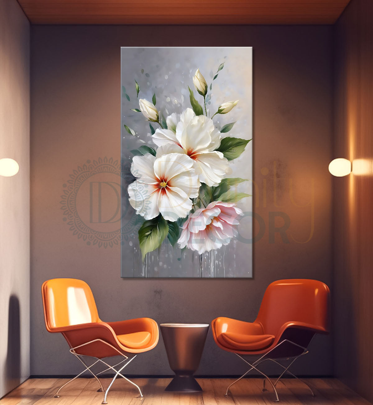 White flowers in grey textured painting - Flower-V-679