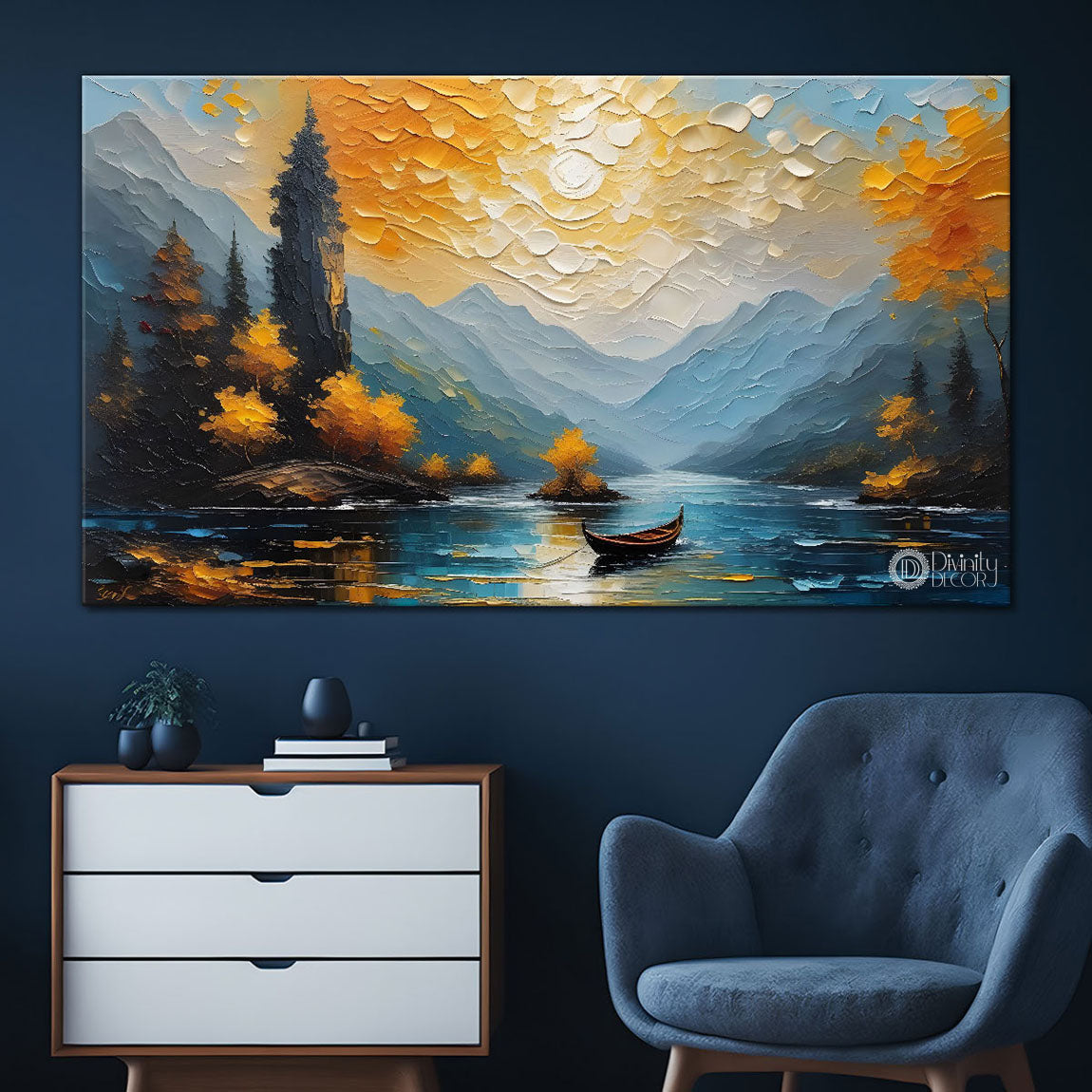 Mountains with trees painting art Canvas Painting - Nature Art -680