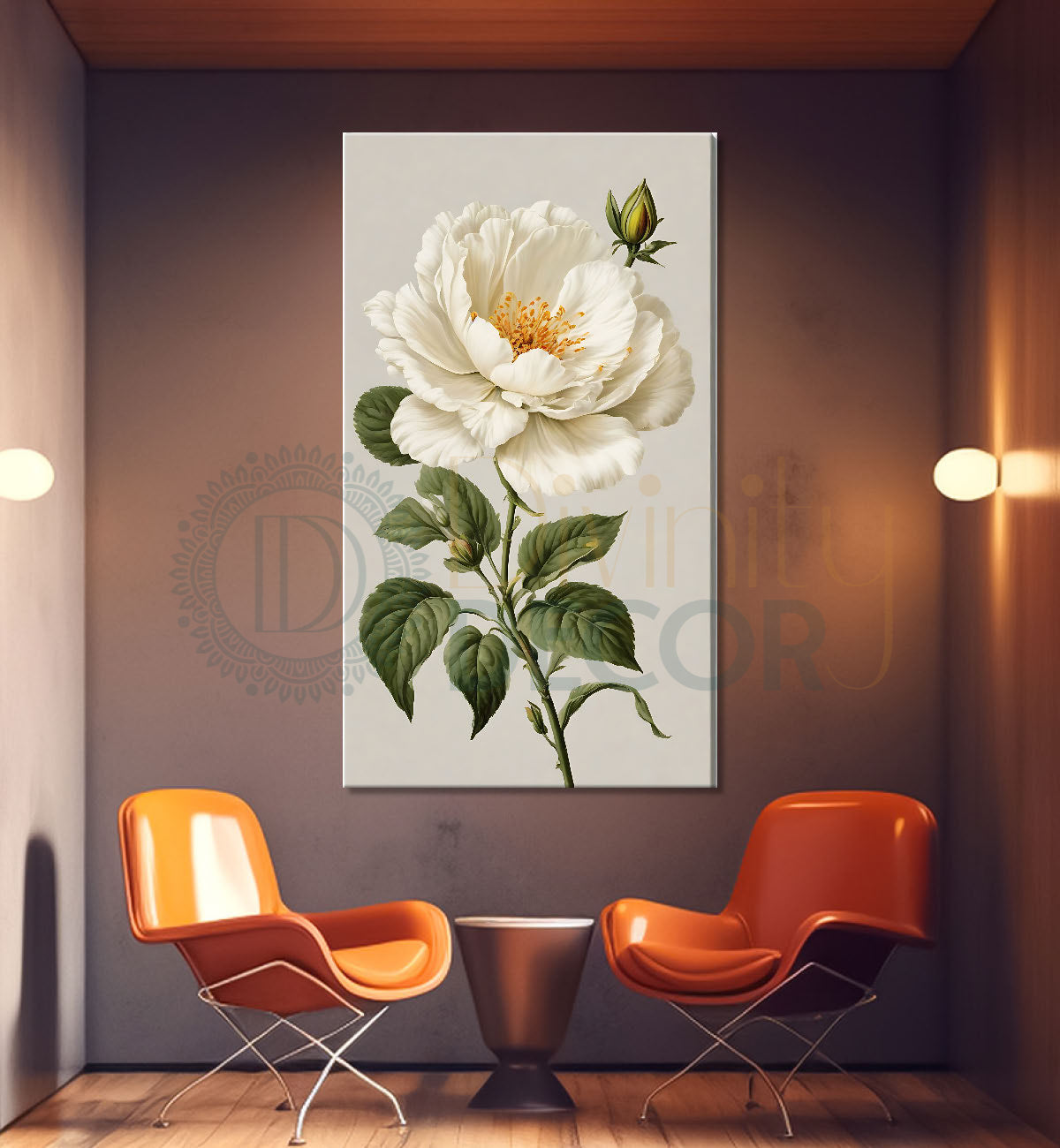 White flowers in grey textured painting - Flower-V-680