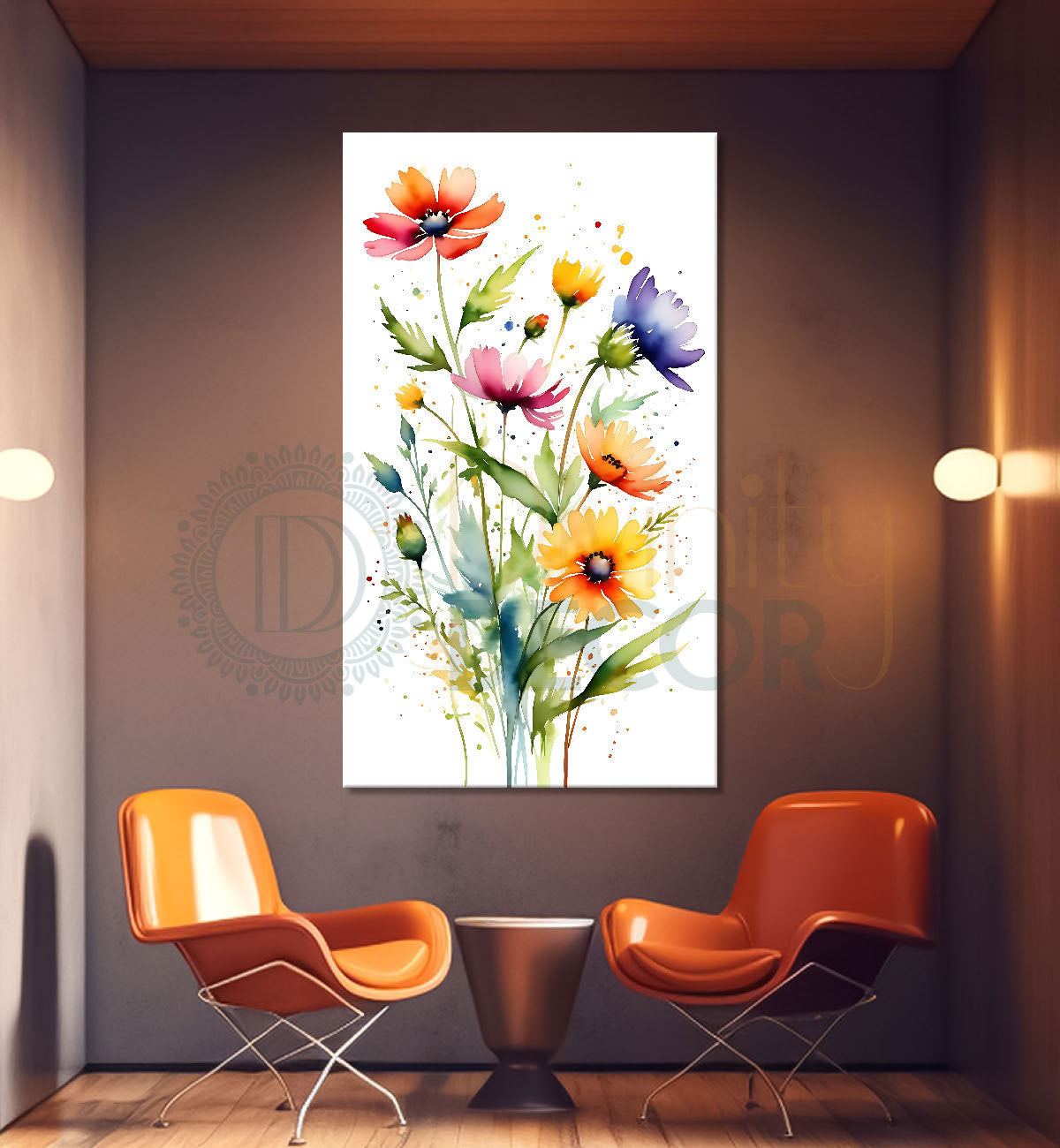 Colourful flowers in white textured background painting - Flower-V-681