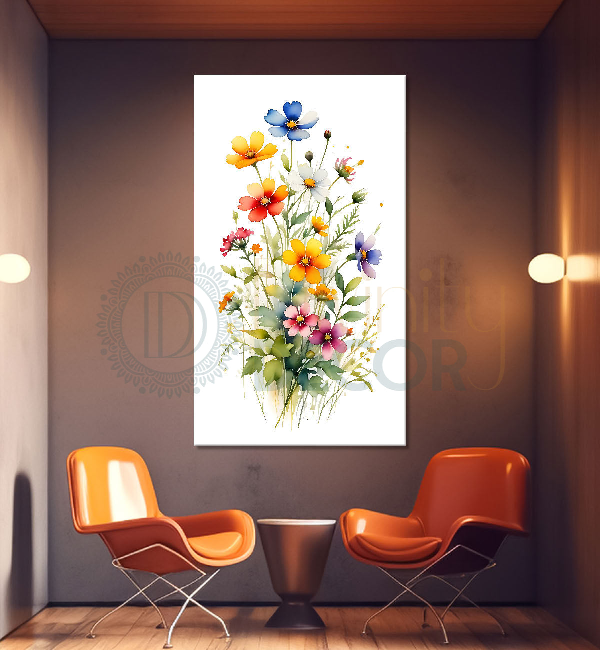 Colourful flowers in white textured background painting - Flower-V-683
