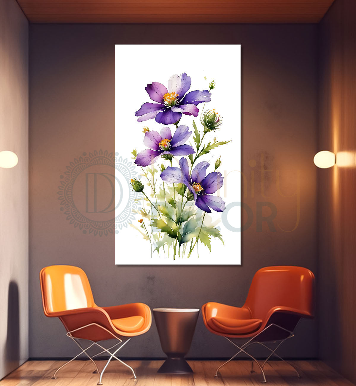 Purple flowers in white textured background painting - Flower-V-684