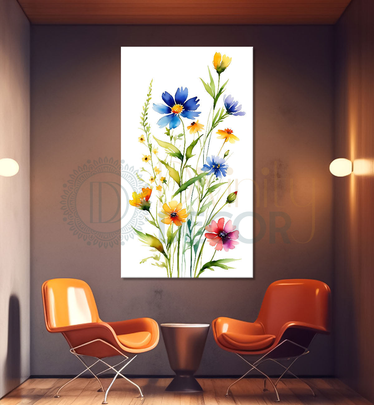 Colourful flowers in white textured background painting - Flower-V-685