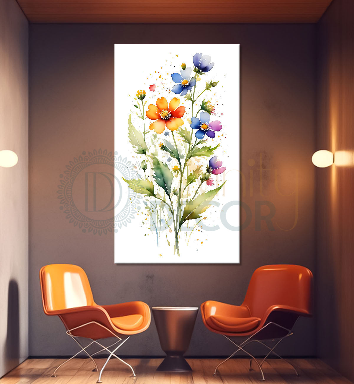Colourful flowers in white textured background painting- Flower-V-688