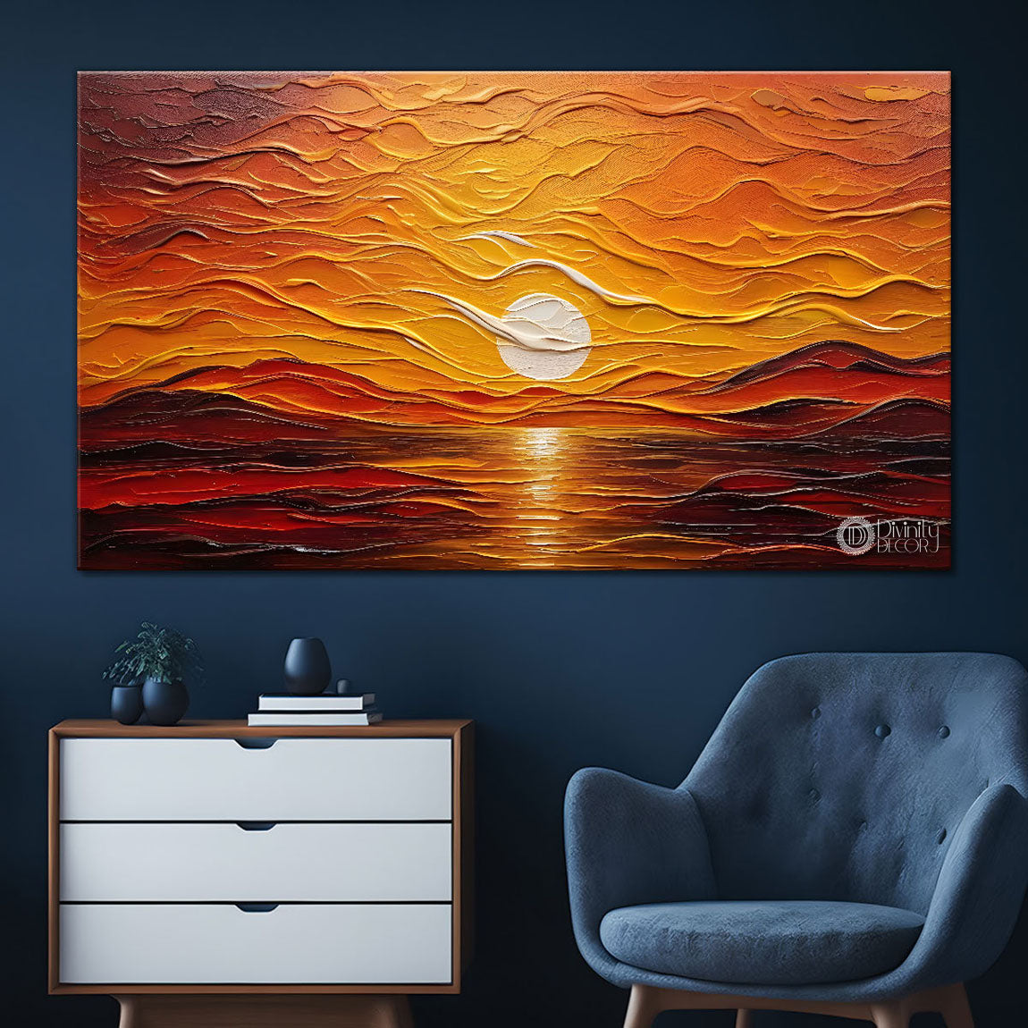 Sunrise with mountains painting Canvas Painting - Nature Art -689