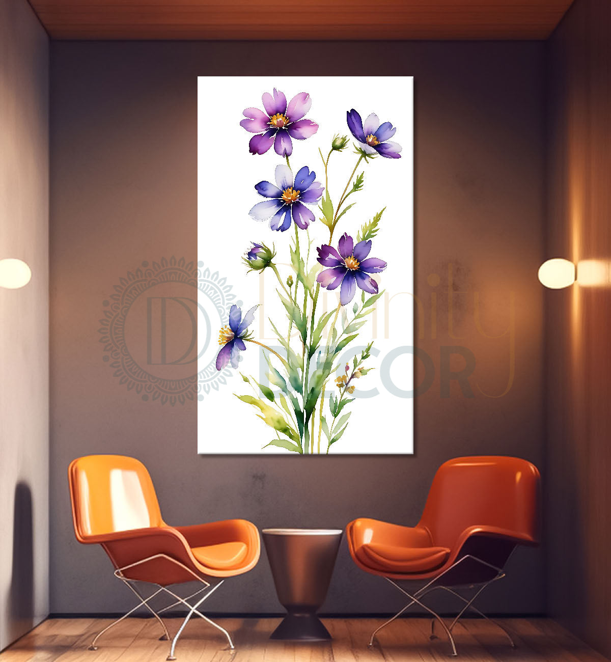 Purple flowers in white textured background painting - Flower-V-690