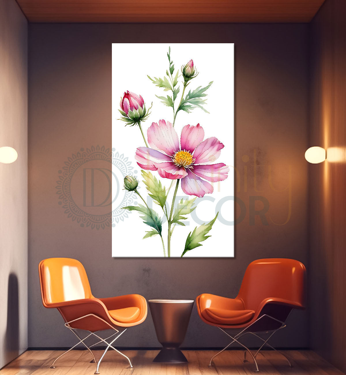 Pink flowers in white textured background painting - Flower-V-691