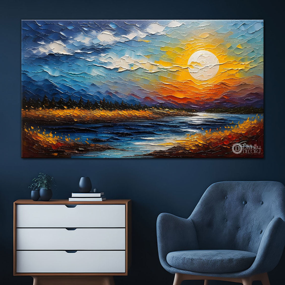 Sunrise with lake painting Canvas Painting - Nature Art -692