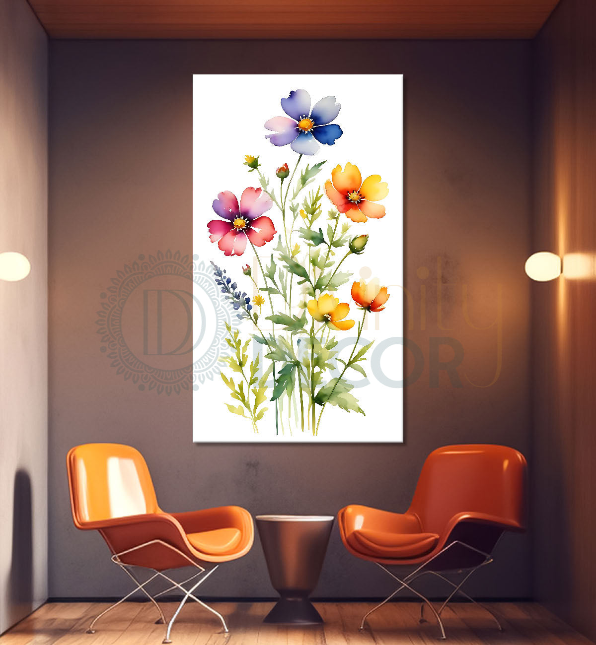 Colourful flowers in white textured background painting - Flower-V-692