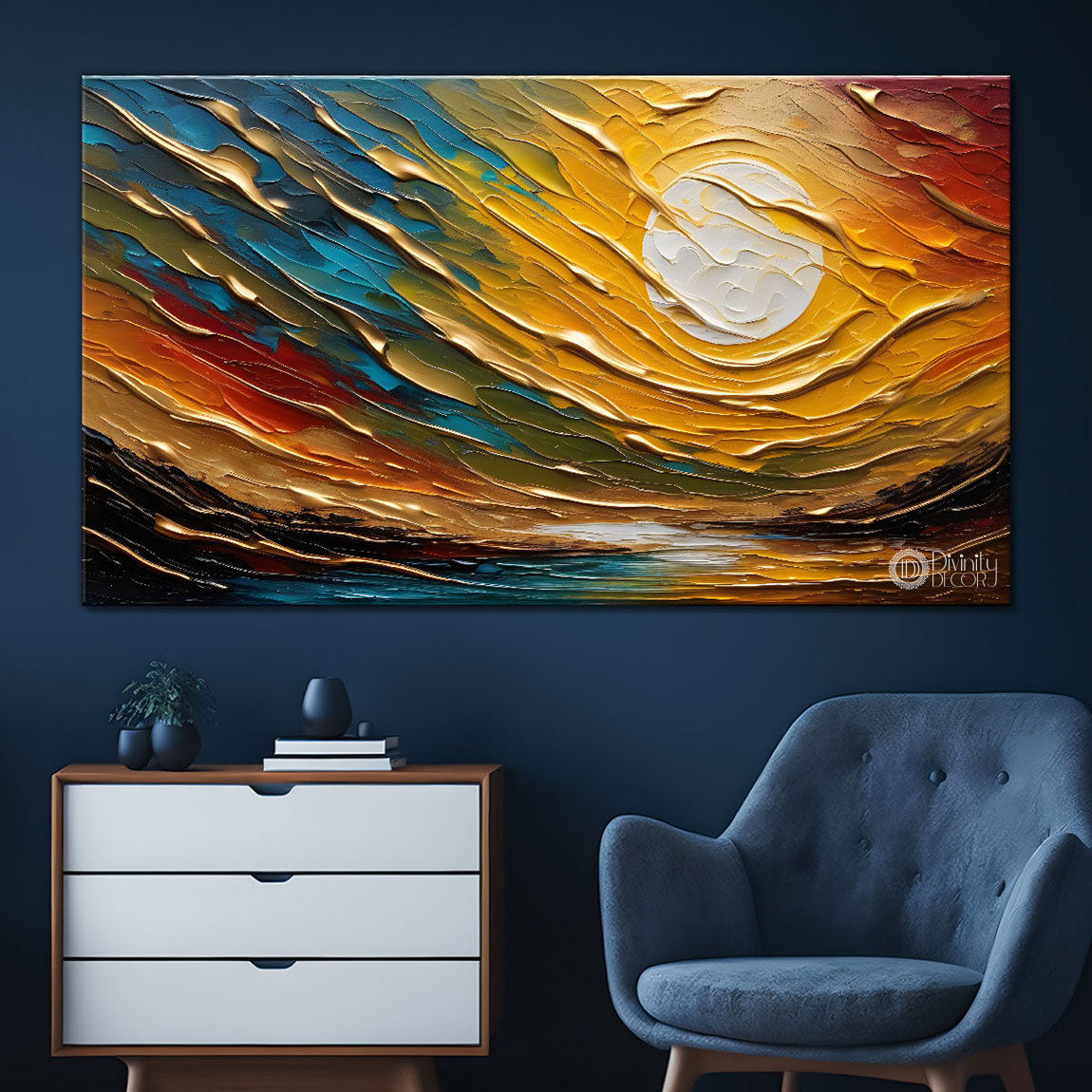 Colorful sky with sun textured painting Canvas Painting - Nature Art -693