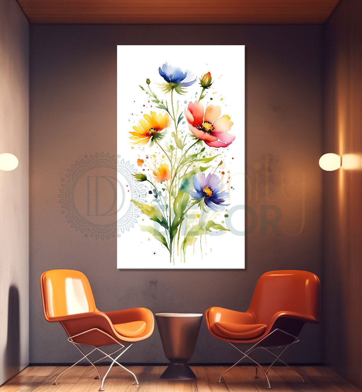 Colourful flowers in white textured background painting - Flower-V-693