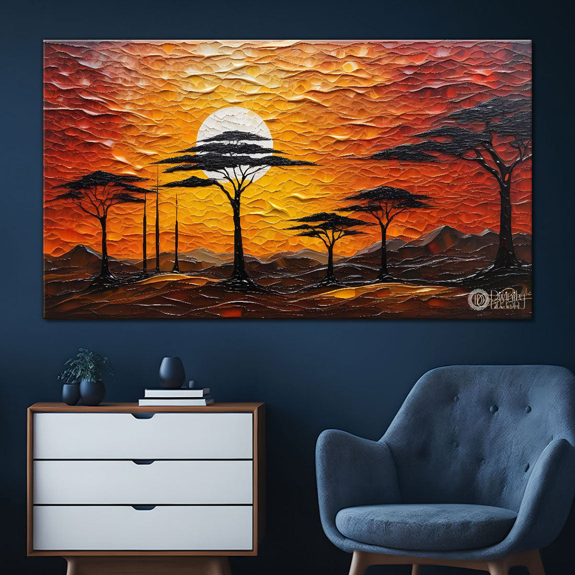 Trees with sunset textured painting Canvas Painting - Nature Art -699