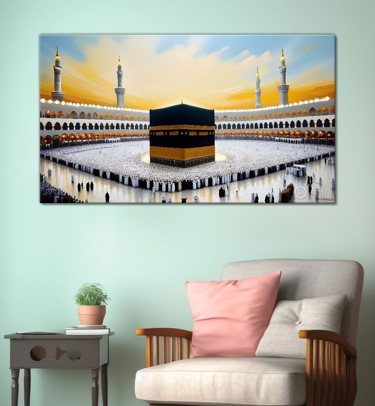 Makkah Madinah with sunrise textured modern art Canvas Painting - Islamic paintings - 70