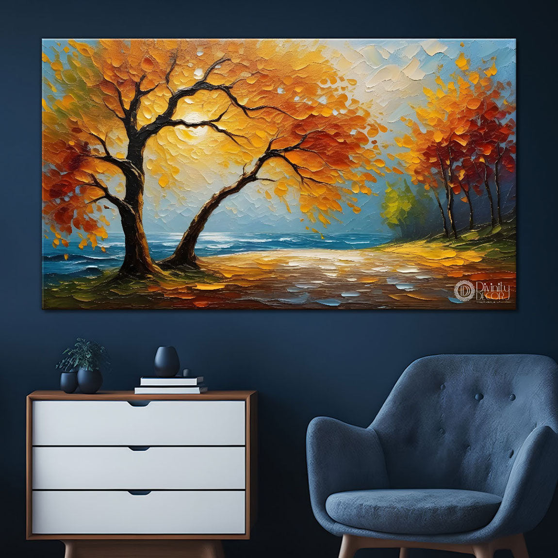 Orange trees with land painting Canvas Painting - Nature Art -700