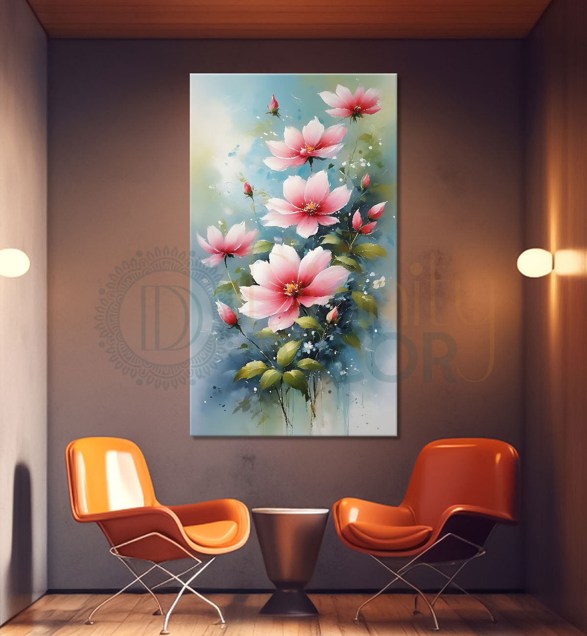 Pink flowers in blue textured background - Flower-V-700