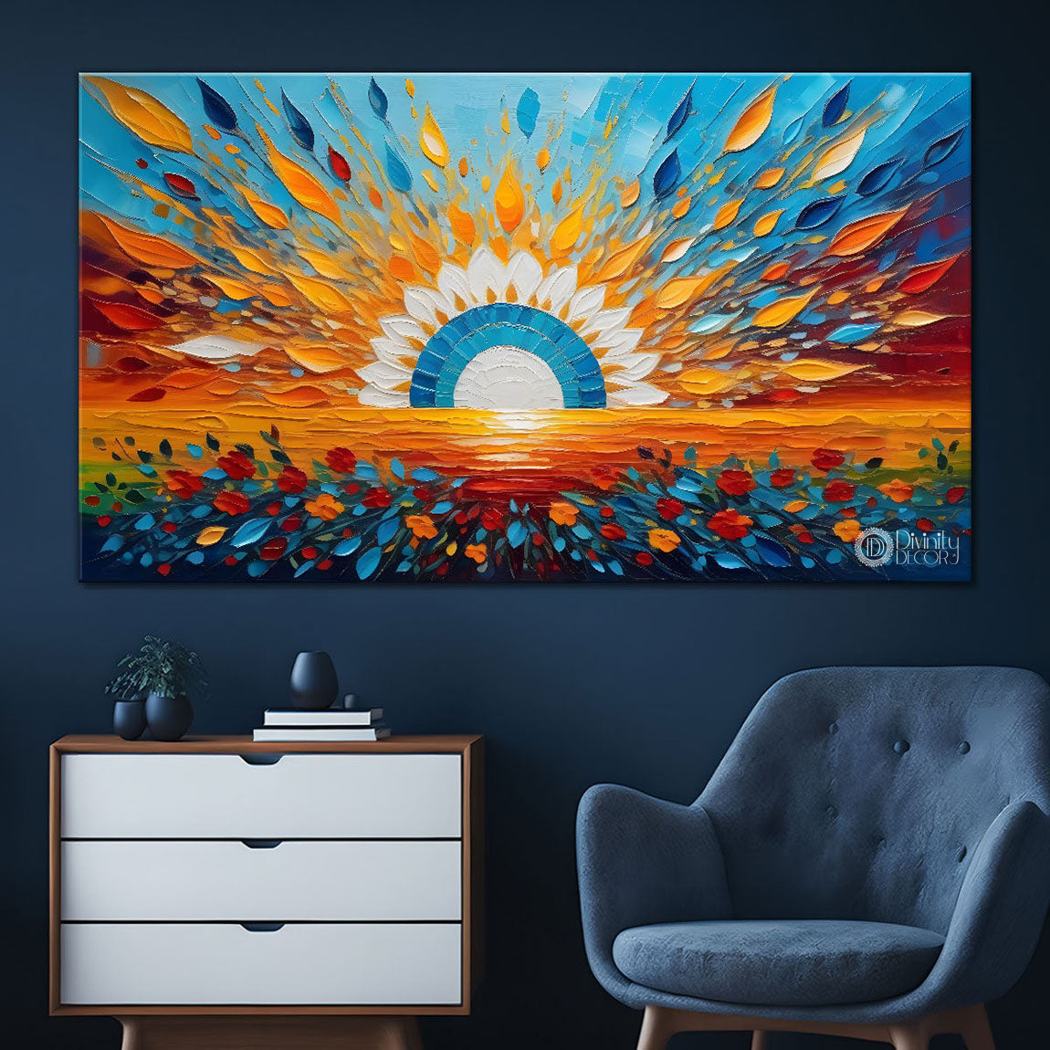 Sunrise with colorful flowers painting Canvas Painting - Nature Art -701