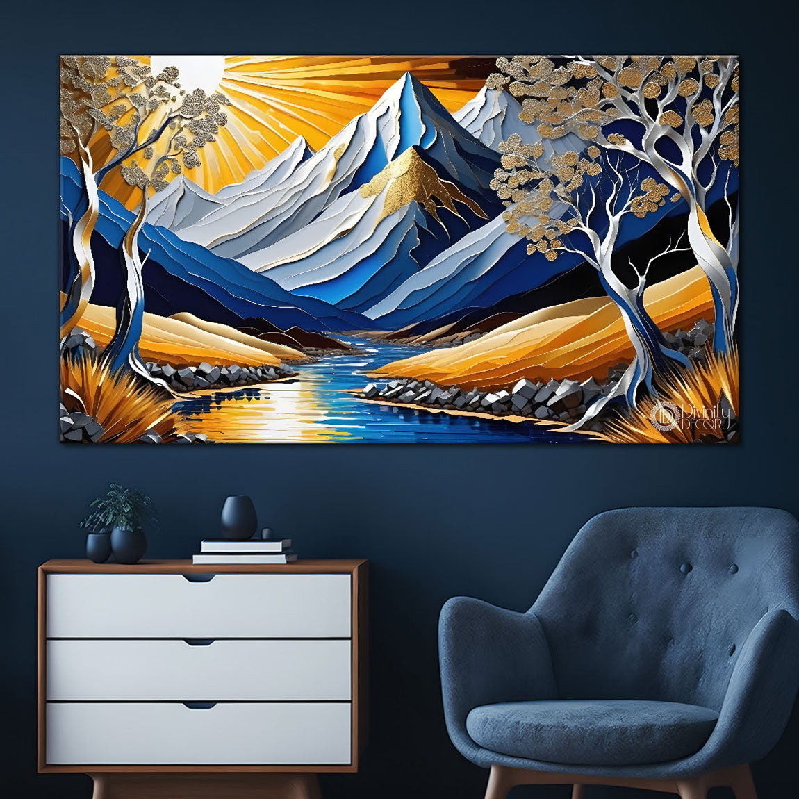 Mountains with trees painting Canvas Painting - Nature Art -706