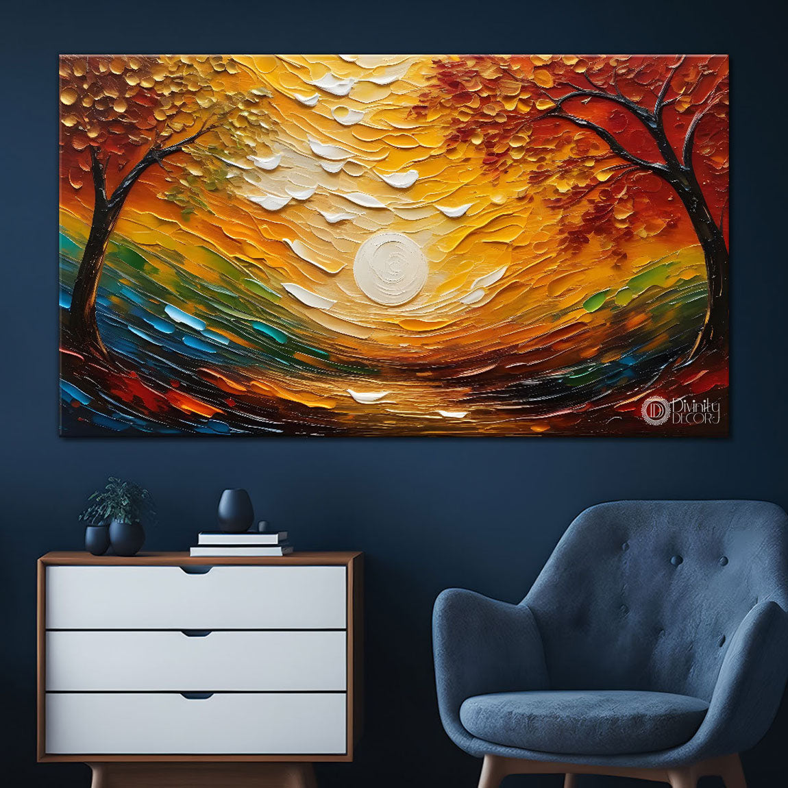 Orange trees and sunrise painting Canvas Painting - Nature Art -709