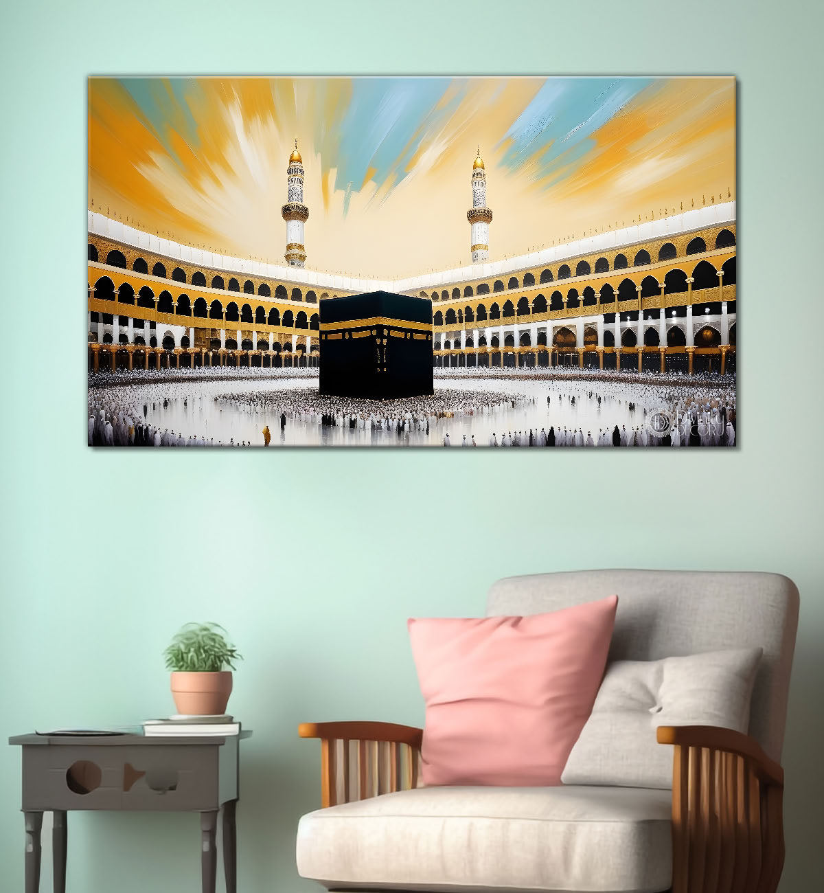 Makkah Madinah with sunrise textured modern art Canvas Painting - Islamic paintings - 71