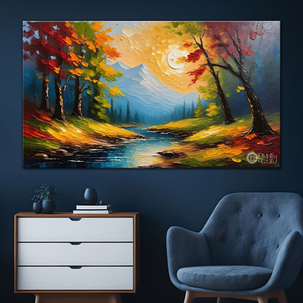 Orange trees with lake painting Canvas Painting - Nature Art -710
